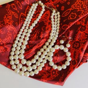 Pearl Necklace, Bracelet, Earrings and Scarf